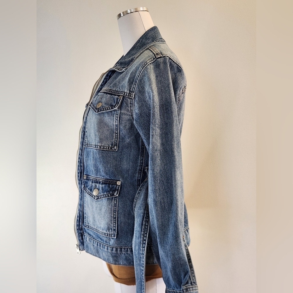 || LUCKY BRAND || denim jacket, zip up, belted, size extra small, coat, blue - Picture 4 of 7